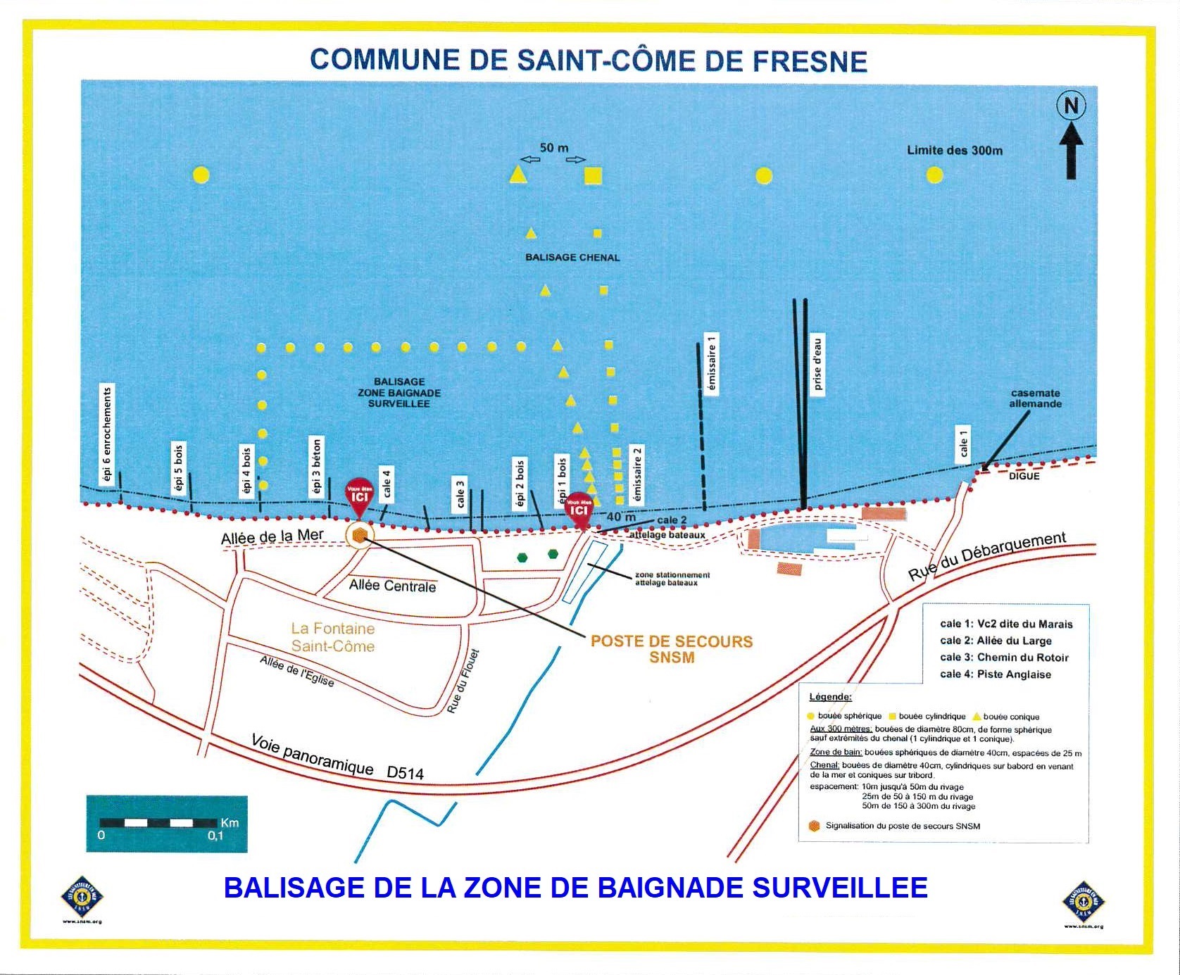 Plan de balisage de la zone de baignade surveillée